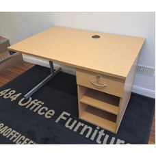 Light oak 1200mm by 800mm straight desk with comb fixed pedestals