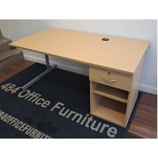 Light oak 1500mm by 800mm straight desk with comb fixed pedestals