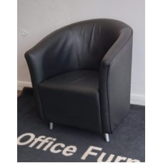 Pair of Orange Box black leather tub chairs
