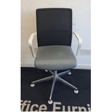 Senator grey leather black mesh & chrome operatormeeting chairs on glides