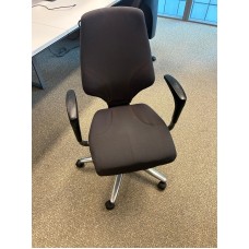 Orange Box Dark grey G64 operator chairs with swan arms Chrome base & coat hanger