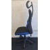 Black & blue high back operator chair with head rest no arms   