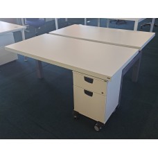 Kinnarps white 1600mm by 800mm twin bench desks with mobile pedestals