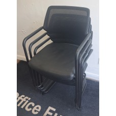 Steelcase set of four black leather stacking meeting chairs
