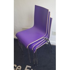 Set of four purple wood & chrome stacking canteen chairs