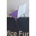 Set of four purple wood & chrome stacking canteen chairs