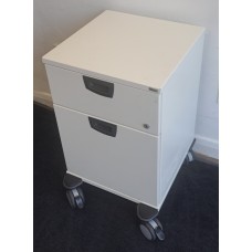 Kinnarps white under desk mobile pedestals with funky large locking wheels