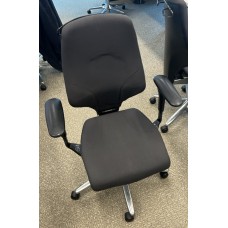 Orange Box Dark grey G64 operator chairs with adjustable arms Chrome base & coat hanger