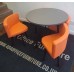 Graphite grey 900mm wide table set with four orange faux leather chairs