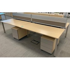 Maple 1600mm by 800 bench desks in singles 2s & 4s with matching mobile pedestals
