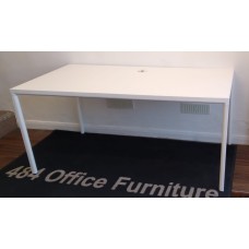 White 1600mm by 800mm straight desks with pole legs