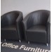 Pair of Orange Box black leather tub chairs